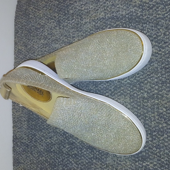 Michael Kors Juno Shimmering Gold Knit Sneakers Slip On Size 8 - Picture 3 of 11